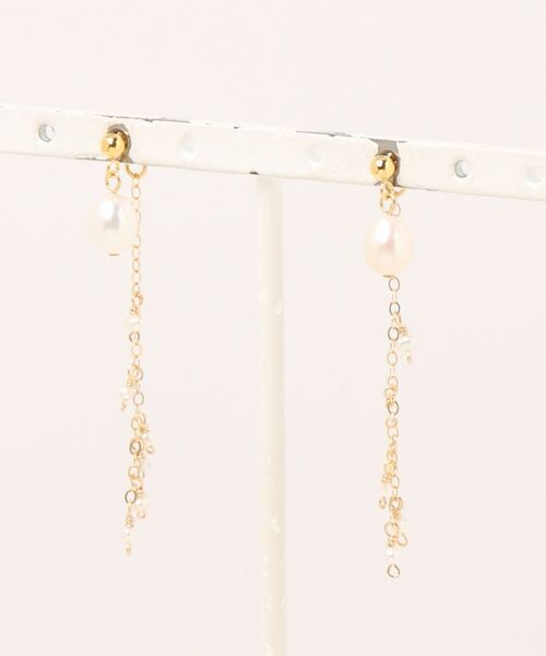 K14GF 2way パール×ホワイトトパーズバックしゃら ピアス（ピアス（両耳用））｜NOIR DE POUPEE（ノワールドプーペ）