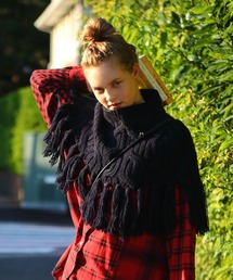 niko and... | オリジナルニットフリンジポンチョ(ネックウォーマー/スヌード)