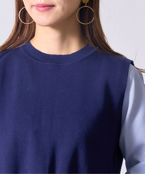 SETUP7（セットアップセブン）の「【SETUP7】シャツドッキングニットトップスSCCH205（シャツ/ブラウス・レディース・ブラック/ネイビー・FREE）」の6枚目の写真