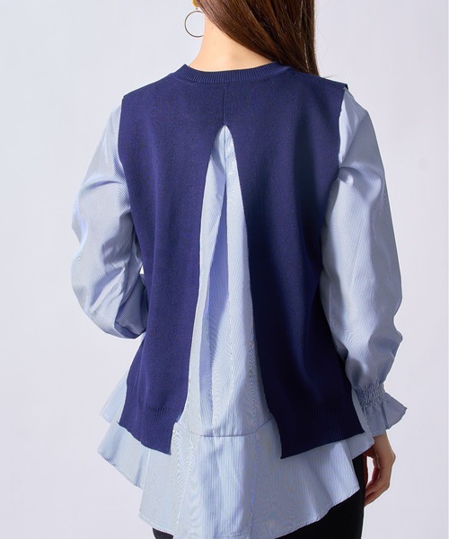 SETUP7（セットアップセブン）の「【SETUP7】シャツドッキングニットトップスSCCH205（シャツ/ブラウス・レディース・ブラック/ネイビー・FREE）」の4枚目の写真