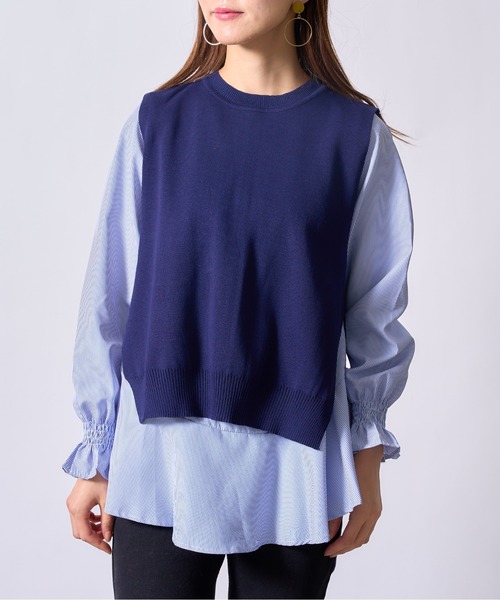 SETUP7（セットアップセブン）の「【SETUP7】シャツドッキングニットトップスSCCH205（シャツ/ブラウス・レディース・ブラック/ネイビー・FREE）」の7枚目の写真