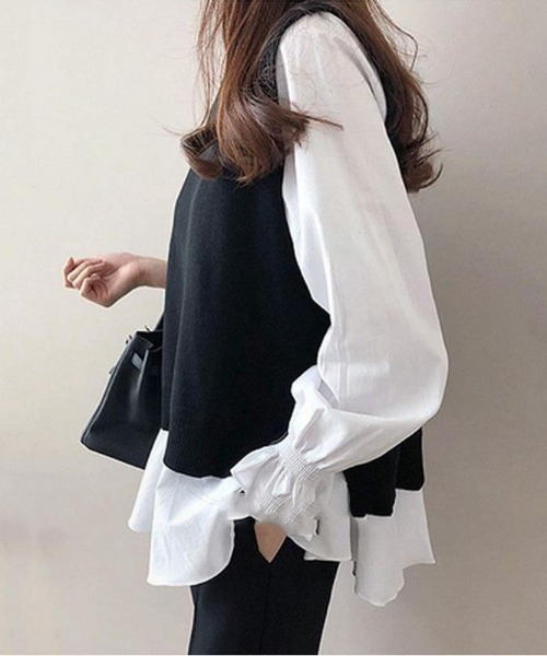 SETUP7（セットアップセブン）の「【SETUP7】シャツドッキングニットトップスSCCH205（シャツ/ブラウス・レディース・ブラック/ネイビー・FREE）」の9枚目の写真