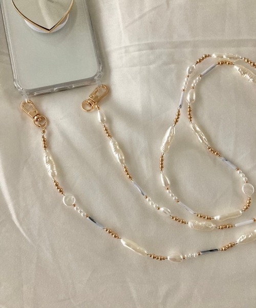 Me%（ミィパーセント）の「パール&ビーズモバイルストラップ（スマホグッズ・レディース・イエロー/グレー・FREE）」の4枚目の写真