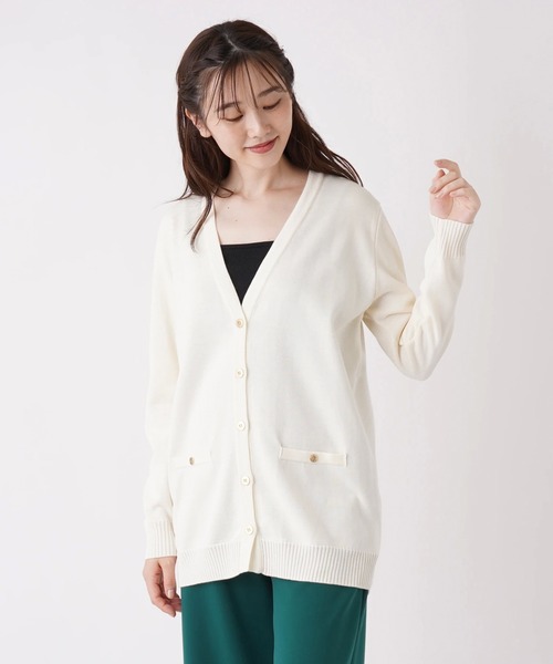 en recre（アンレクレ）の「【Nouque】Vネックニットカーディガン（カーディガン/ボレロ・レディース・ダークブルー/ブラック/LT.PINK/オフホワイト/オレンジ・2）」の2枚目の写真