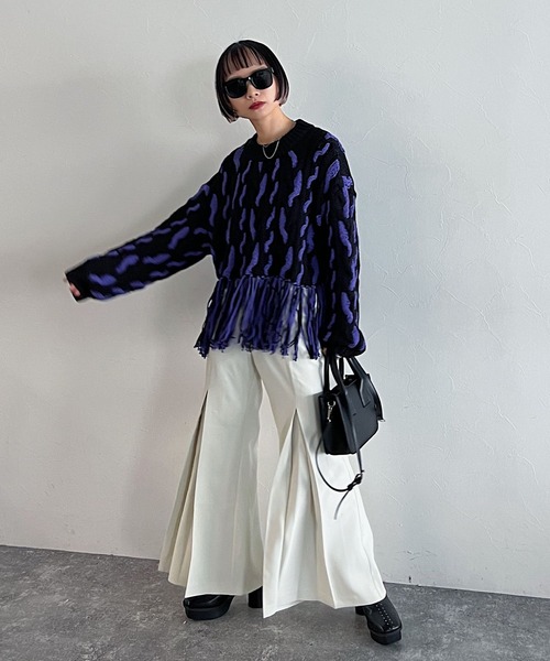 PAGEBOY（ページボーイ）の「CORE / ハンドケーブルフリンジプルオーバー（ニット/セーター・レディース・ブラック/オフホワイト・FREE）」の21枚目の写真