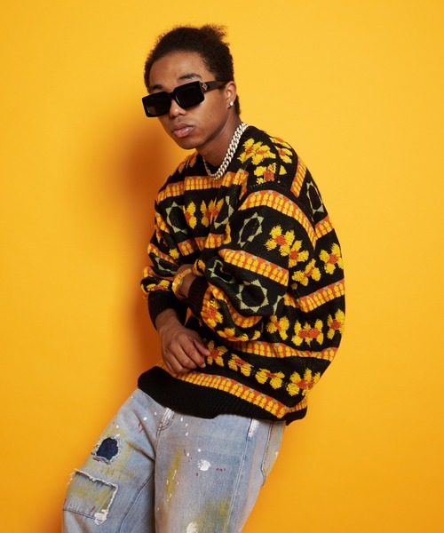 GALLIS ADDICTION(ガリスアディクション)の「GA FLOWER JACQUARD KNIT CREW(ニット/セーター・メンズ・ブラック/サックスブルー・FREE)」の6枚目の写真