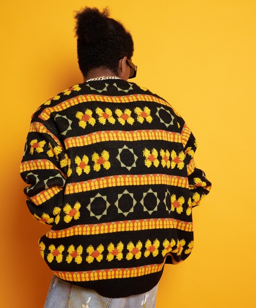 GALLIS ADDICTION(ガリスアディクション)の「GA FLOWER JACQUARD KNIT CREW(ニット/セーター・メンズ・ブラック/サックスブルー・FREE)」の7枚目の写真