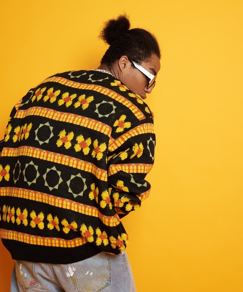 GALLIS ADDICTION(ガリスアディクション)の「GA FLOWER JACQUARD KNIT CREW(ニット/セーター・メンズ・ブラック/サックスブルー・FREE)」の8枚目の写真