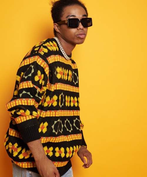 GALLIS ADDICTION(ガリスアディクション)の「GA FLOWER JACQUARD KNIT CREW(ニット/セーター・メンズ・ブラック/サックスブルー・FREE)」の5枚目の写真