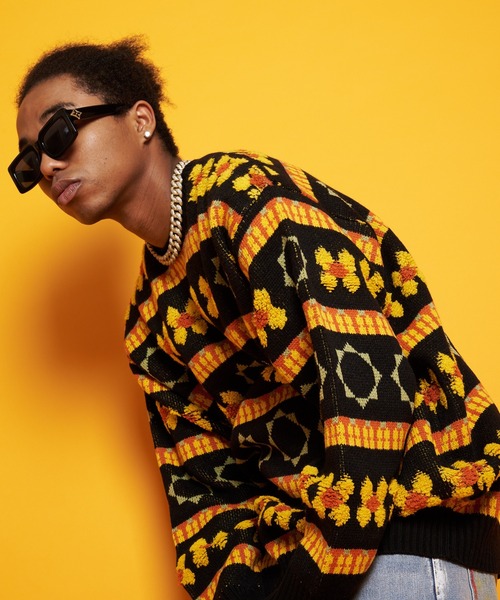 GALLIS ADDICTION(ガリスアディクション)の「GA FLOWER JACQUARD KNIT CREW(ニット/セーター・メンズ・ブラック/サックスブルー・FREE)」の4枚目の写真