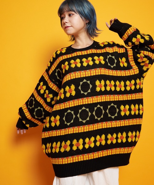 GALLIS ADDICTION(ガリスアディクション)の「GA FLOWER JACQUARD KNIT CREW(ニット/セーター・メンズ・ブラック/サックスブルー・FREE)」の9枚目の写真