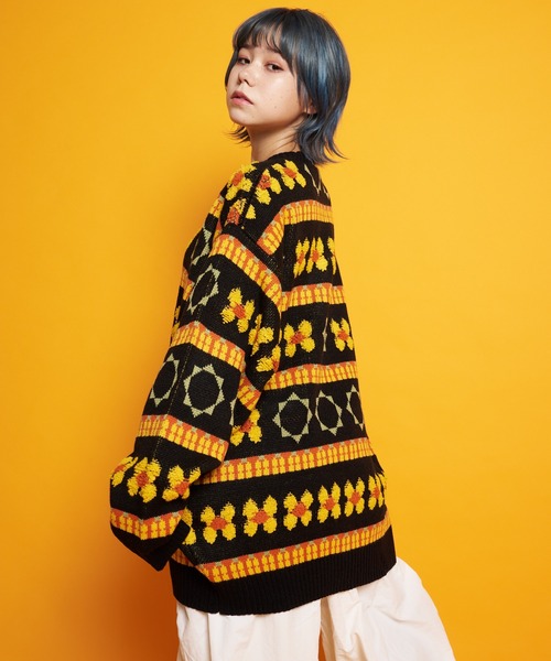 GALLIS ADDICTION(ガリスアディクション)の「GA FLOWER JACQUARD KNIT CREW(ニット/セーター・メンズ・ブラック/サックスブルー・FREE)」の11枚目の写真