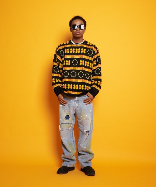 GALLIS ADDICTION(ガリスアディクション)の「GA FLOWER JACQUARD KNIT CREW(ニット/セーター・メンズ・ブラック/サックスブルー・FREE)」の14枚目の写真