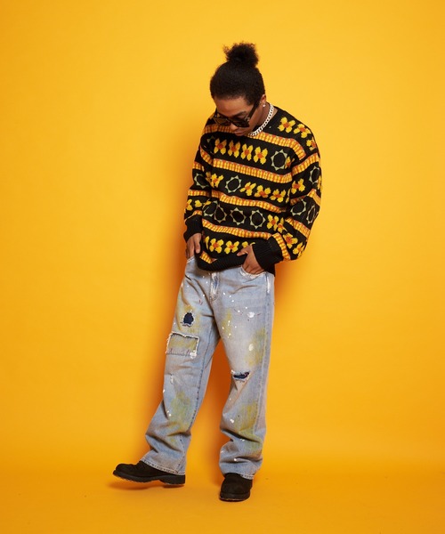 GALLIS ADDICTION(ガリスアディクション)の「GA FLOWER JACQUARD KNIT CREW(ニット/セーター・メンズ・ブラック/サックスブルー・FREE)」の16枚目の写真