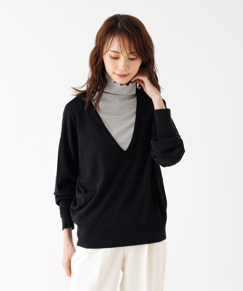 abahouse mavie（アバハウスマヴィ）の「【2点セット】レーヨンアクリル深Vネックプルオーバー（Tシャツ/カットソー・レディース・ホワイト系その他/ブラック/アイボリー/ブラック系その他/ダークオレンジ・フリー）」の5枚目の写真