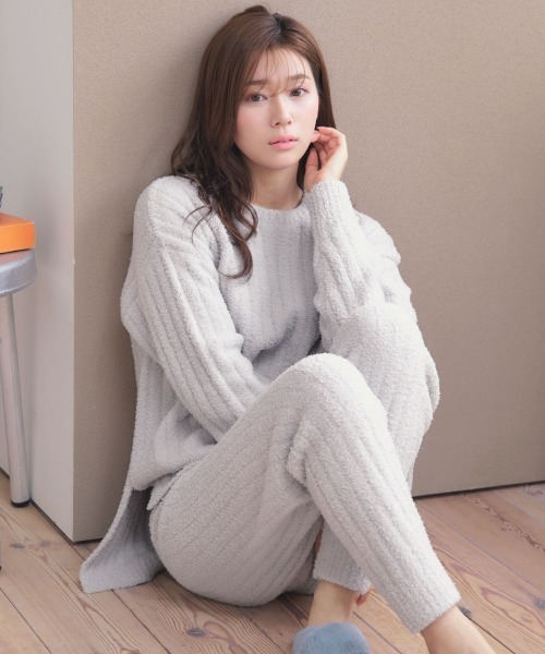 【riri】エメフィール☆リブモールニット☆腹巻付き☆長袖上下☆3色まとめ ふんわりやわらかくお腹にフィット・温活にも】リブモールニット