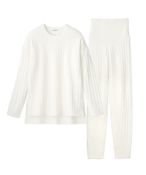 aimerfeel（エメフィール）の「【ふんわりやわらかくお腹にフィット・温活にも】リブモールニット 腹巻付き ルームウェア 上下 セットアップ ギフト プレゼント（ルームウェア/パジャマ・レディース・チャコールグレー/ベージュ/ピンク/ブラック/ブラウン/パープル/ベビーピンク/ライトグリーン/プラム/ピンクベージュ/グレイッシュブルー/ホワイト/シルバーグレー/ネイビー・MEDIUM/LARGE）」の21枚目の写真