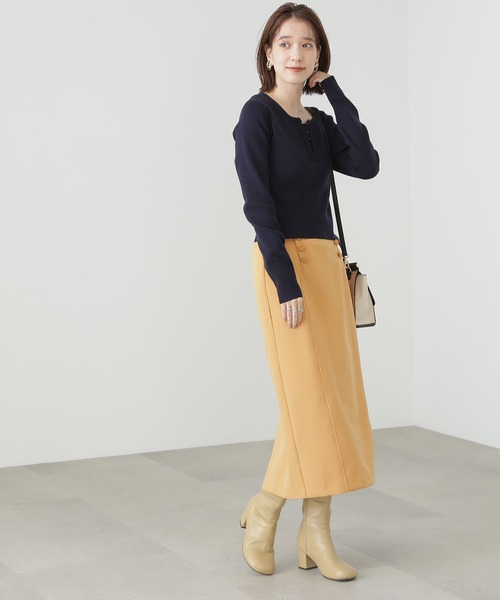 N.(N. Natural Beauty Basic)(エヌエヌナチュラルビューティーベーシック)の「◆フロントホックヘンリーニット(ニット/セーター・レディース・ネイビー/オフホワイト/ピンク/グレー・MEDIUM)」の7枚目の写真