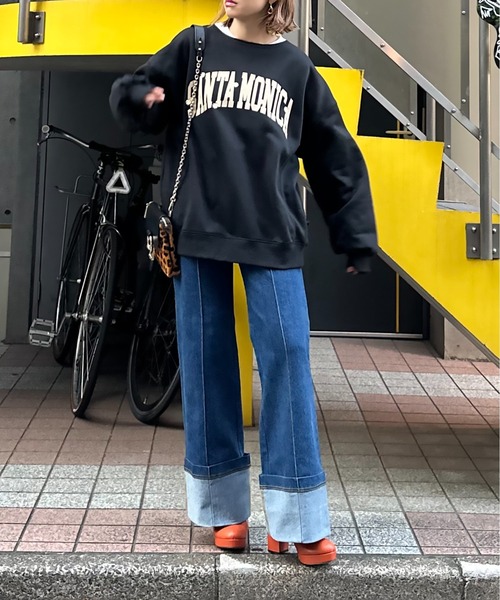 セール】ウラケ裏起毛フラワー刺しゅうロゴビッグスウェット