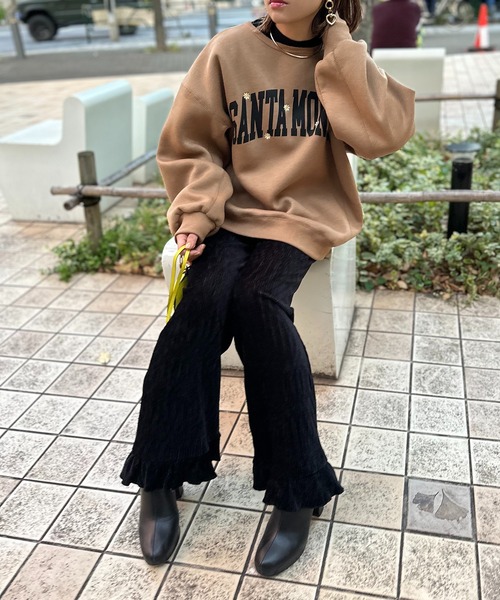 mi via loca(ミヴィアロカ)の「ウラケ裏起毛フラワー刺しゅうロゴビッグスウェット(スウェット・レディース・トップグレー/キナリ/キャメル/ピンク/ブラック・FREE)」の22枚目の写真