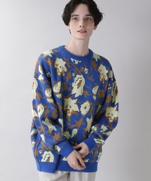フラワー柄ジャガードニットクルー