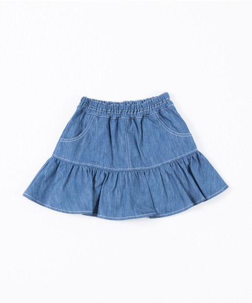 KP（ケーピー）の「デニム/ツイル素材のフレアスカパン(100～130cm)（スカート・キッズ・ピンク/ブルー・100cm/110cm/120cm/130cm）」の2枚目の写真