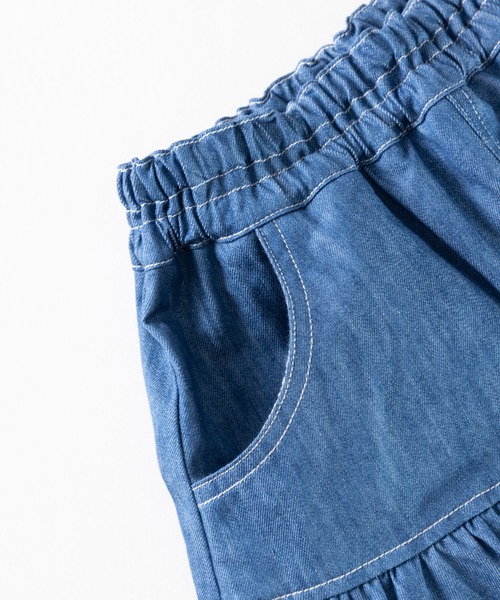 KP（ケーピー）の「デニム/ツイル素材のフレアスカパン(100～130cm)（スカート・キッズ・ピンク/ブルー・100cm/110cm/120cm/130cm）」の7枚目の写真