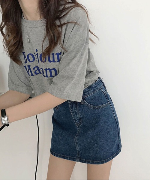 meJane（ミージェーン）の「ハイウエストシンプル台形デニムミニスカート（デニムスカート・レディース・インディゴブルー/ブルー・S/M/L）」の3枚目の写真