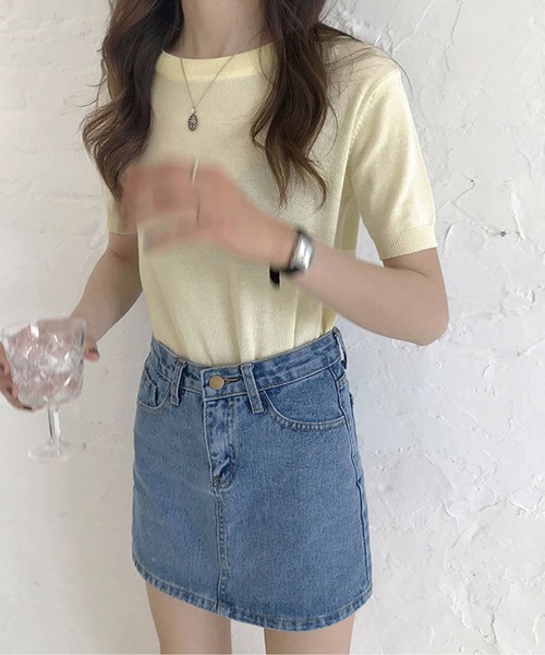 meJane（ミージェーン）の「ハイウエストシンプル台形デニムミニスカート（デニムスカート・レディース・インディゴブルー/ブルー・S/M/L）」の10枚目の写真