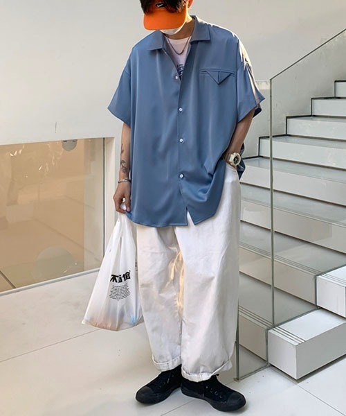 WESTBOY(ウエストボーイ)の「とろみオープンカラーオーバーシャツWOK23STP05【WB ORIGINALS】(シャツ/ブラウス・メンズ・ブルー/ホワイト・L/M/XL)」の3枚目の写真