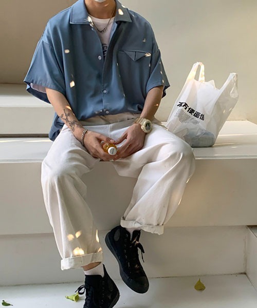 WESTBOY(ウエストボーイ)の「とろみオープンカラーオーバーシャツWOK23STP05【WB ORIGINALS】(シャツ/ブラウス・メンズ・ブルー/ホワイト・L/M/XL)」の9枚目の写真