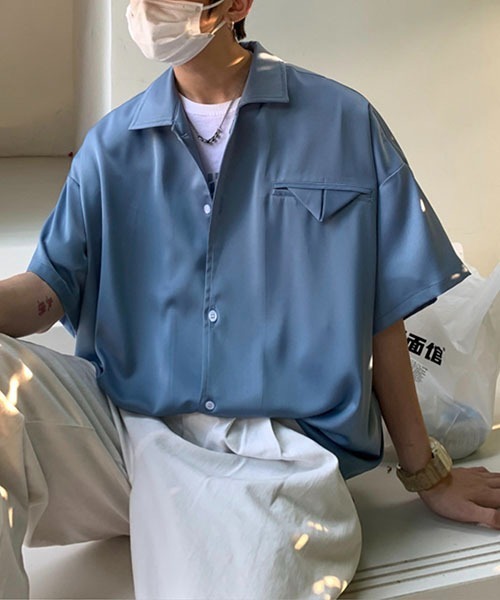 WESTBOY(ウエストボーイ)の「とろみオープンカラーオーバーシャツWOK23STP05【WB ORIGINALS】(シャツ/ブラウス・メンズ・ブルー/ホワイト・L/M/XL)」の6枚目の写真