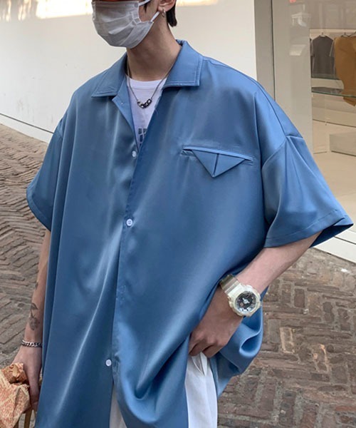 WESTBOY(ウエストボーイ)の「とろみオープンカラーオーバーシャツWOK23STP05【WB ORIGINALS】(シャツ/ブラウス・メンズ・ブルー/ホワイト・L/M/XL)」の12枚目の写真