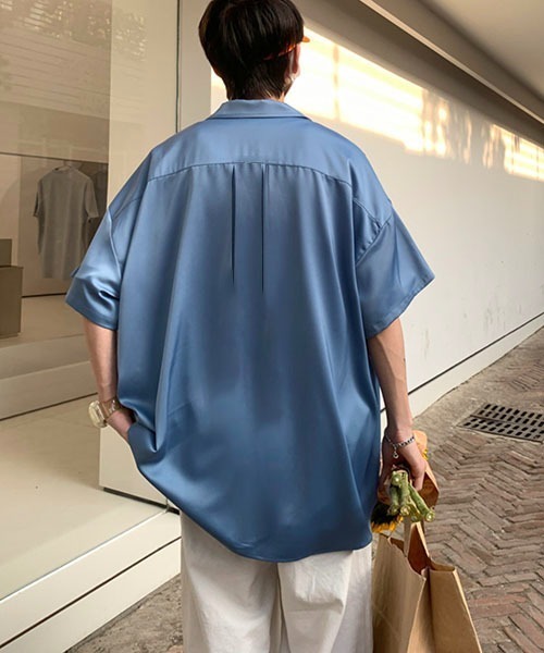 WESTBOY(ウエストボーイ)の「とろみオープンカラーオーバーシャツWOK23STP05【WB ORIGINALS】(シャツ/ブラウス・メンズ・ブルー/ホワイト・L/M/XL)」の15枚目の写真