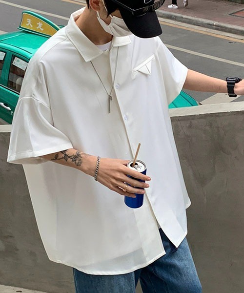 WESTBOY(ウエストボーイ)の「とろみオープンカラーオーバーシャツWOK23STP05【WB ORIGINALS】(シャツ/ブラウス・メンズ・ブルー/ホワイト・L/M/XL)」の4枚目の写真