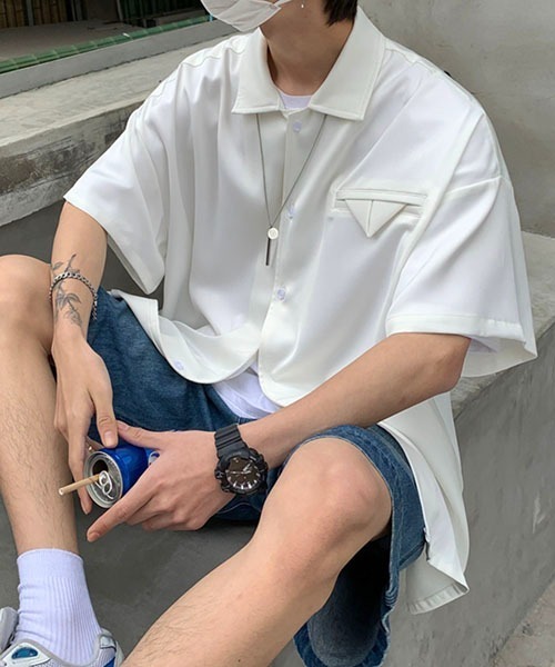WESTBOY(ウエストボーイ)の「とろみオープンカラーオーバーシャツWOK23STP05【WB ORIGINALS】(シャツ/ブラウス・メンズ・ブルー/ホワイト・L/M/XL)」の10枚目の写真