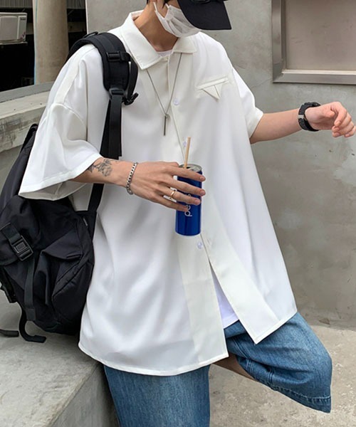 WESTBOY(ウエストボーイ)の「とろみオープンカラーオーバーシャツWOK23STP05【WB ORIGINALS】(シャツ/ブラウス・メンズ・ブルー/ホワイト・L/M/XL)」の7枚目の写真