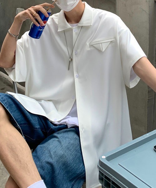 WESTBOY(ウエストボーイ)の「とろみオープンカラーオーバーシャツWOK23STP05【WB ORIGINALS】(シャツ/ブラウス・メンズ・ブルー/ホワイト・L/M/XL)」の5枚目の写真