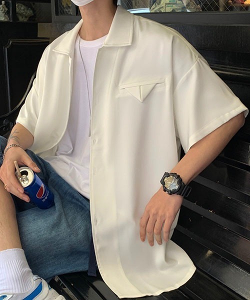 WESTBOY(ウエストボーイ)の「とろみオープンカラーオーバーシャツWOK23STP05【WB ORIGINALS】(シャツ/ブラウス・メンズ・ブルー/ホワイト・L/M/XL)」の8枚目の写真