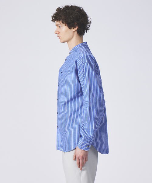 ABAHOUSE GRAY(アバハウスグレイ)の「【Natural Cotton】バンドカラー ストライプシャツ(シャツ/ブラウス・メンズ・ブルー/グレイッシュベージュ/グリーン・46/48/50)」の5枚目の写真