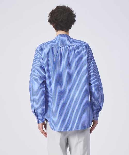 ABAHOUSE GRAY(アバハウスグレイ)の「【Natural Cotton】バンドカラー ストライプシャツ(シャツ/ブラウス・メンズ・ブルー/グレイッシュベージュ/グリーン・46/48/50)」の6枚目の写真