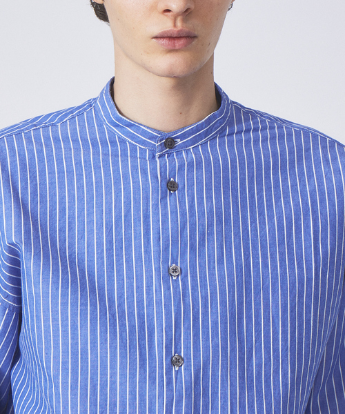 ABAHOUSE GRAY(アバハウスグレイ)の「【Natural Cotton】バンドカラー ストライプシャツ(シャツ/ブラウス・メンズ・ブルー/グレイッシュベージュ/グリーン・46/48/50)」の7枚目の写真