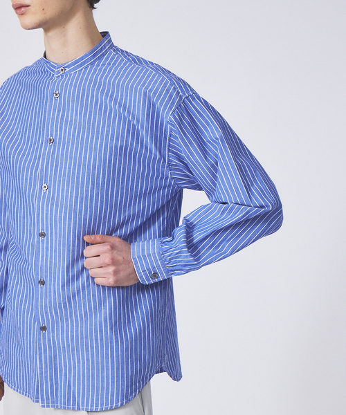 ABAHOUSE GRAY(アバハウスグレイ)の「【Natural Cotton】バンドカラー ストライプシャツ(シャツ/ブラウス・メンズ・ブルー/グレイッシュベージュ/グリーン・46/48/50)」の8枚目の写真