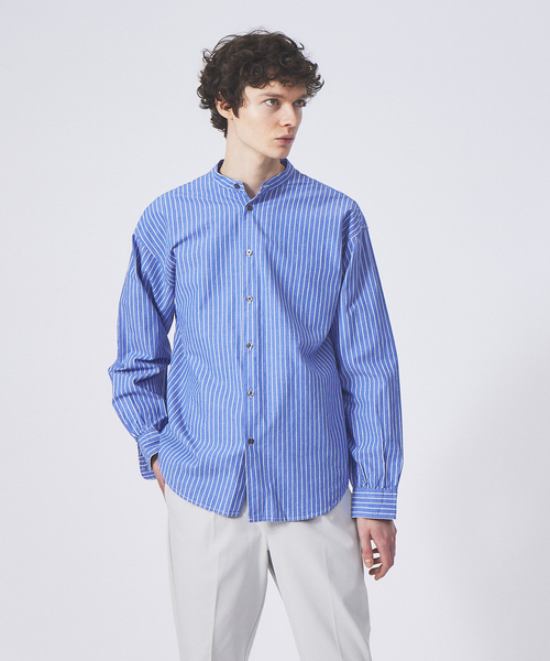 ABAHOUSE GRAY(アバハウスグレイ)の「【Natural Cotton】バンドカラー ストライプシャツ(シャツ/ブラウス・メンズ・ブルー/グレイッシュベージュ/グリーン・46/48/50)」の12枚目の写真