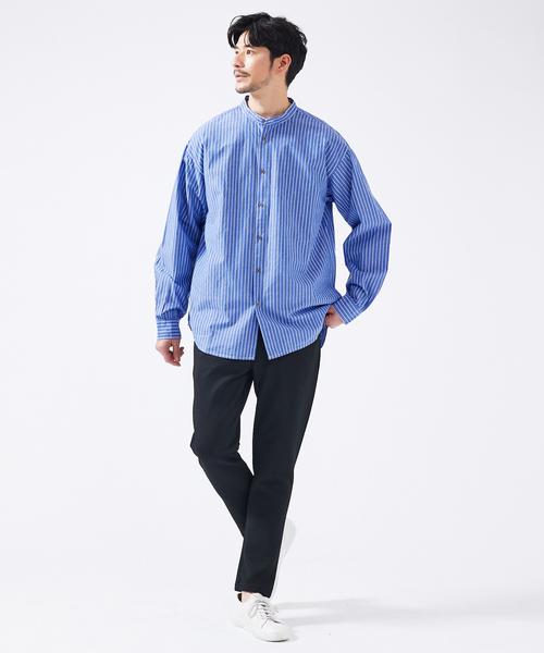 ABAHOUSE GRAY(アバハウスグレイ)の「【Natural Cotton】バンドカラー ストライプシャツ(シャツ/ブラウス・メンズ・ブルー/グレイッシュベージュ/グリーン・46/48/50)」の13枚目の写真