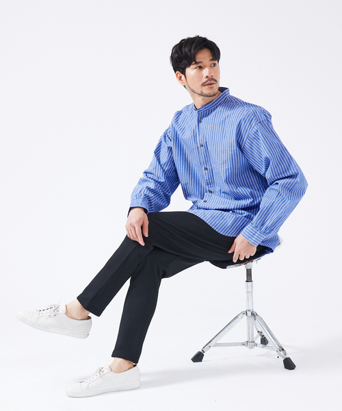 ABAHOUSE GRAY(アバハウスグレイ)の「【Natural Cotton】バンドカラー ストライプシャツ(シャツ/ブラウス・メンズ・ブルー/グレイッシュベージュ/グリーン・46/48/50)」の14枚目の写真