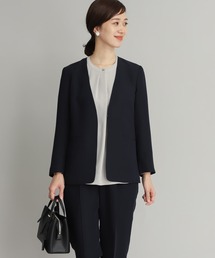 ノーカラーVネックロングジャケット