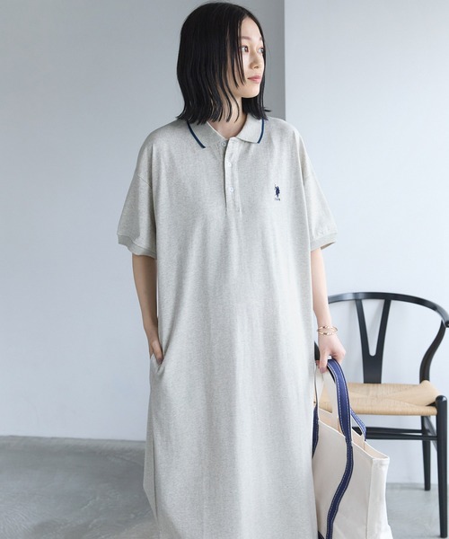 U.S. POLO ASSN.(ユーエスポロアッスン)の「U.S. POLO ASSN. /ユーエスポロアッスン 別注 ワンポイント刺繍 半袖ロングポロワンピース(ワンピース・レディース・ブラック/オートミール/ネイビー/ブラック×ホワイト/グリーン・FREE)」の3枚目の写真