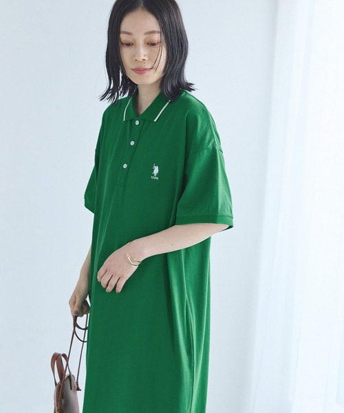 U.S. POLO ASSN.(ユーエスポロアッスン)の「U.S. POLO ASSN. /ユーエスポロアッスン 別注 ワンポイント刺繍 半袖ロングポロワンピース(ワンピース・レディース・ブラック/オートミール/ネイビー/ブラック×ホワイト/グリーン・FREE)」の15枚目の写真
