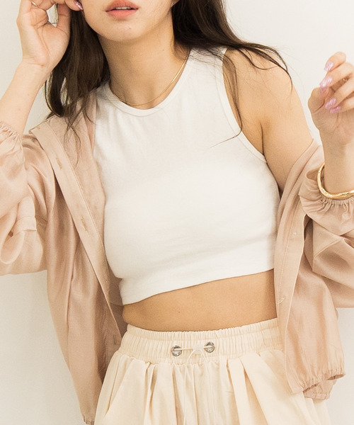DAY CLOSET(デイ クローゼット)の「レディース ラウンドネッククロップド丈タンクトップ(タンクトップ・レディース・ホワイト/ベージュ/ブラック/杢グレー・L/M/XL)」の17枚目の写真